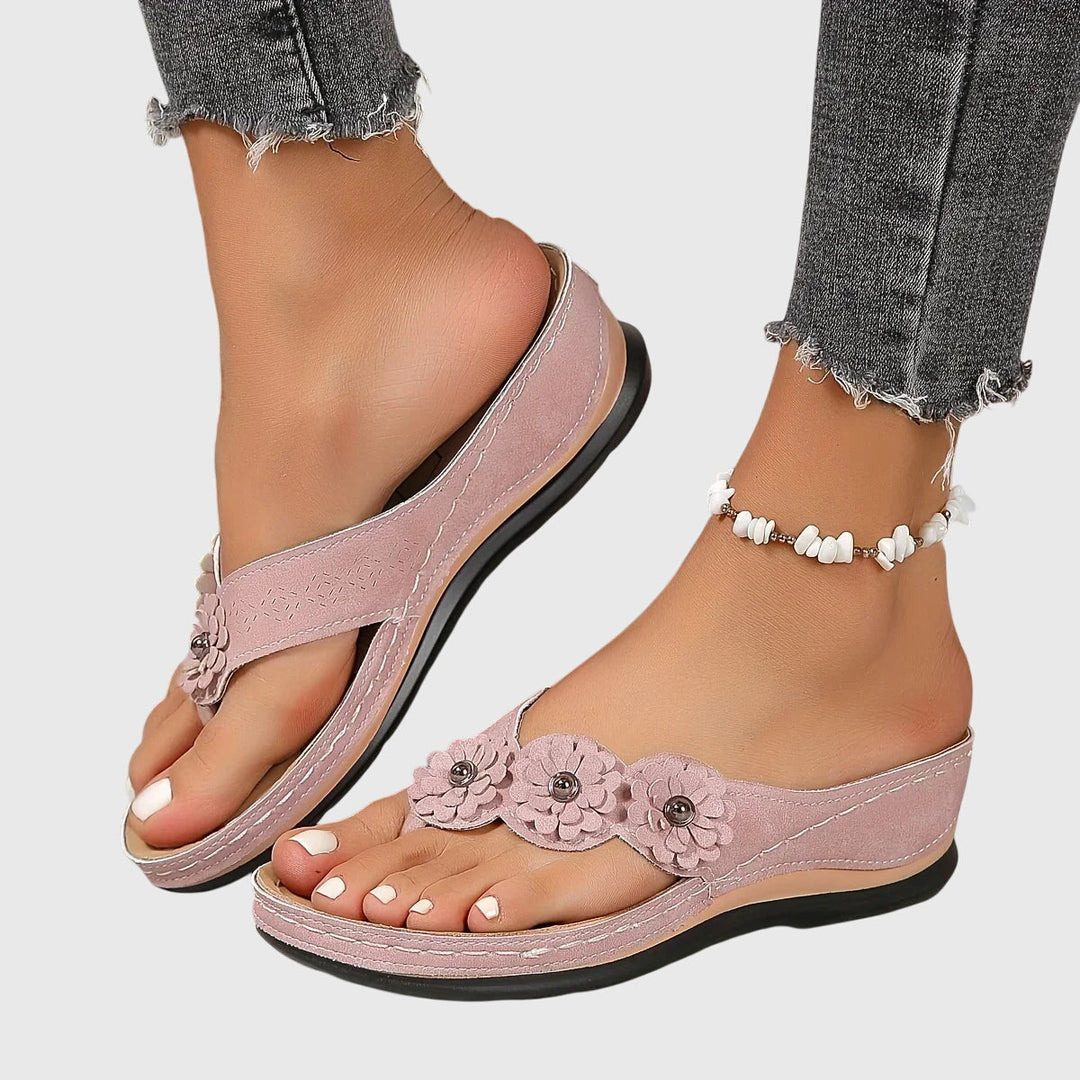 Alexia | Dames Sandalen Sleehak Bloem Teenslipper