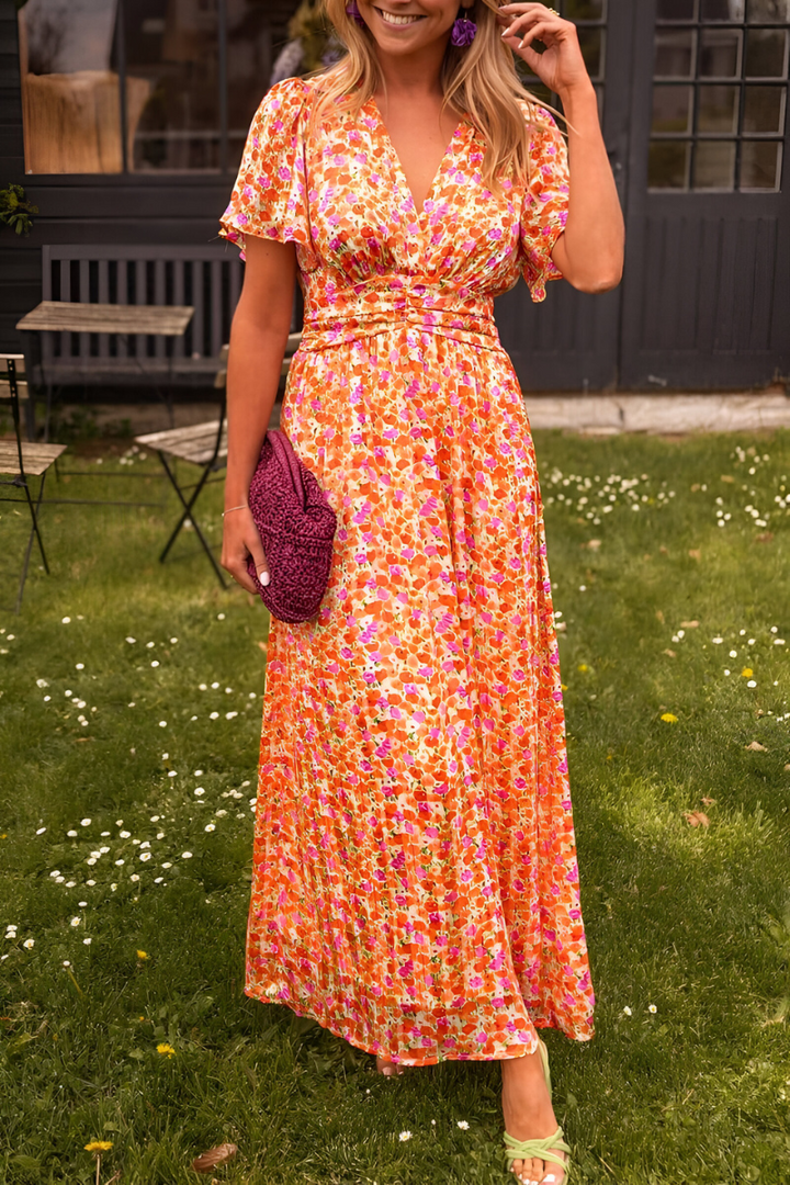 Amélie | Elegante Dames Maxi Bloemenjurk met V-hals