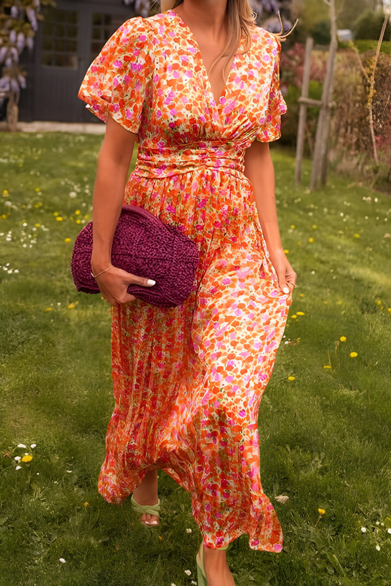 Amélie | Elegante Dames Maxi Bloemenjurk met V-hals
