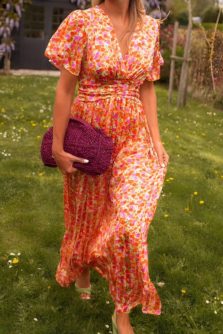 Amélie | Elegante Dames Maxi Bloemenjurk met V-hals