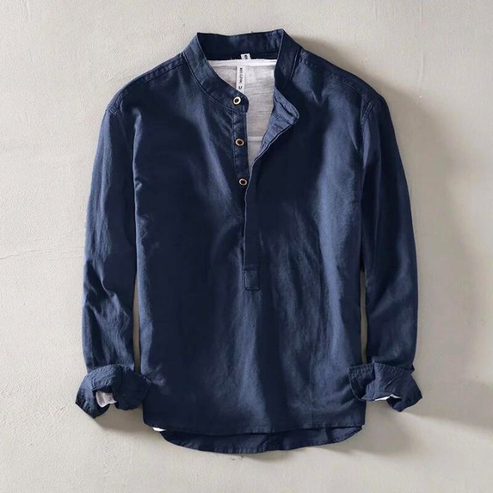 Bram | Heren Casual Opstaande Kraag Lange Mouw Overhemd