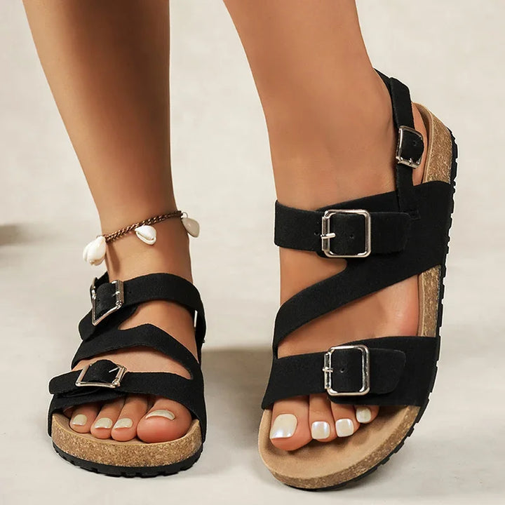 Britt | Dames Sandalen Plat Metalen Gesp Slingback