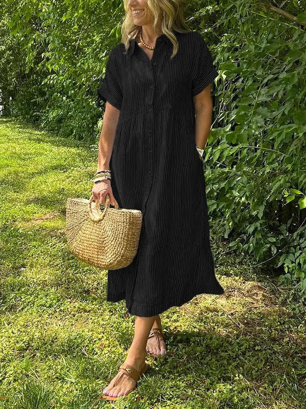 Celine | Stijlvolle Dames Midi-Shirtjurk Strepen Korte Mouw