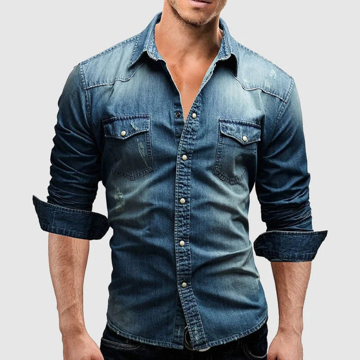Daan | Heren Casual Button-Down Lange-Mouw Denimshirt