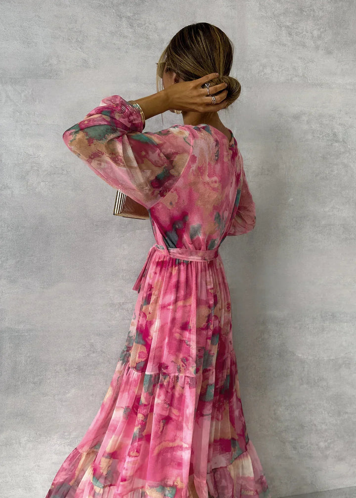 Elara | Elegante Dames Maxi Wikkeljurk met Bloemenprint en Lange Mouwen
