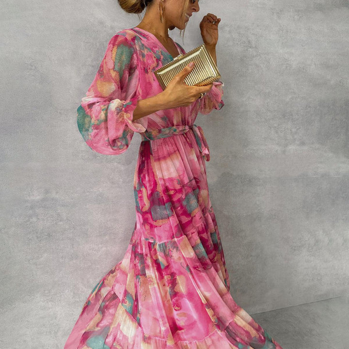 Elara | Elegante Dames Maxi Wikkeljurk met Bloemenprint en Lange Mouwen
