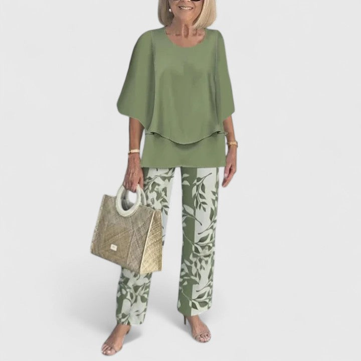 Eline | Dames Co Ord Set Matchende Blouse Geprinte Broek