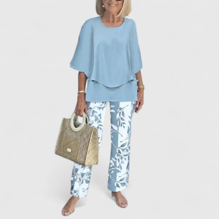 Eline | Dames Co Ord Set Matchende Blouse Geprinte Broek