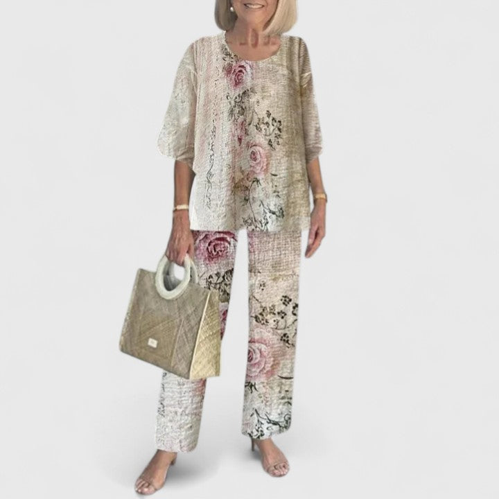 Eline | Dames Co Ord Set Matchende Blouse Geprinte Broek