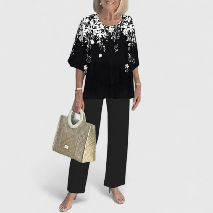 Eline | Dames Co Ord Set Matchende Blouse Geprinte Broek
