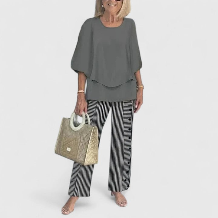 Eline | Dames Co Ord Set Matchende Blouse Geprinte Broek