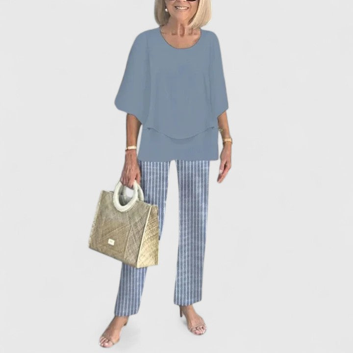 Eline | Dames Co Ord Set Matchende Blouse Geprinte Broek