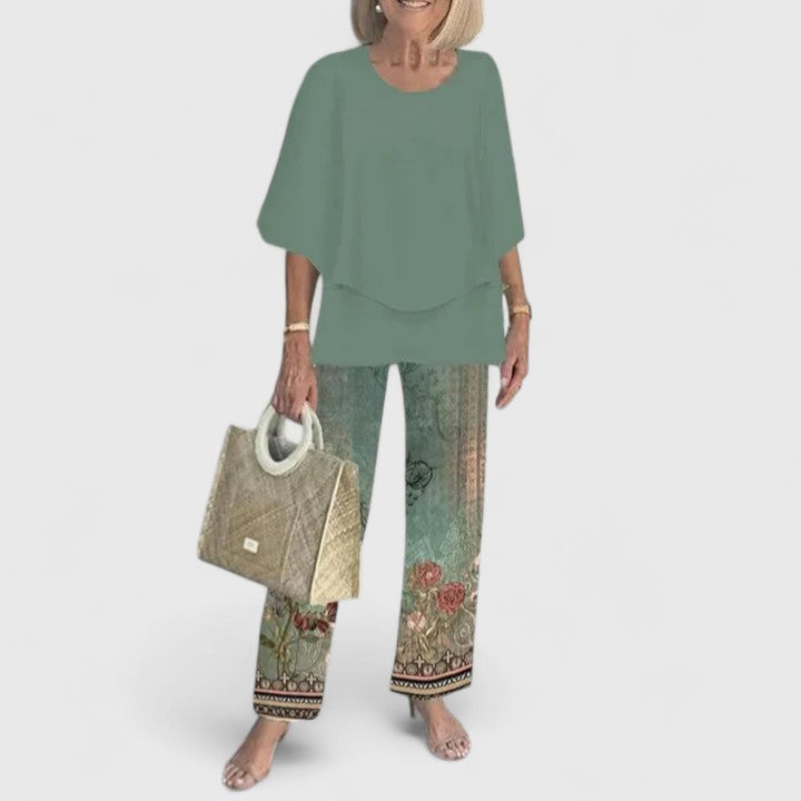 Eline | Dames Co Ord Set Matchende Blouse Geprinte Broek