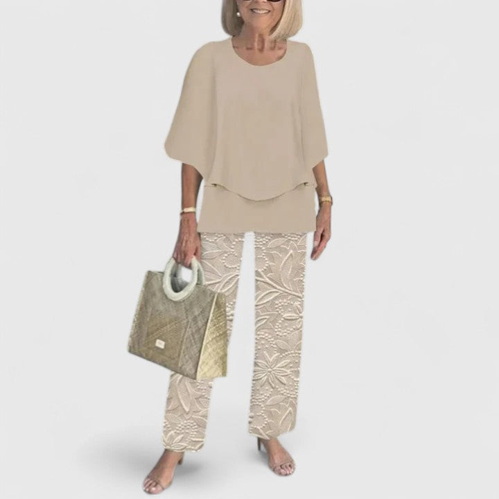 Eline | Dames Co Ord Set Matchende Blouse Geprinte Broek