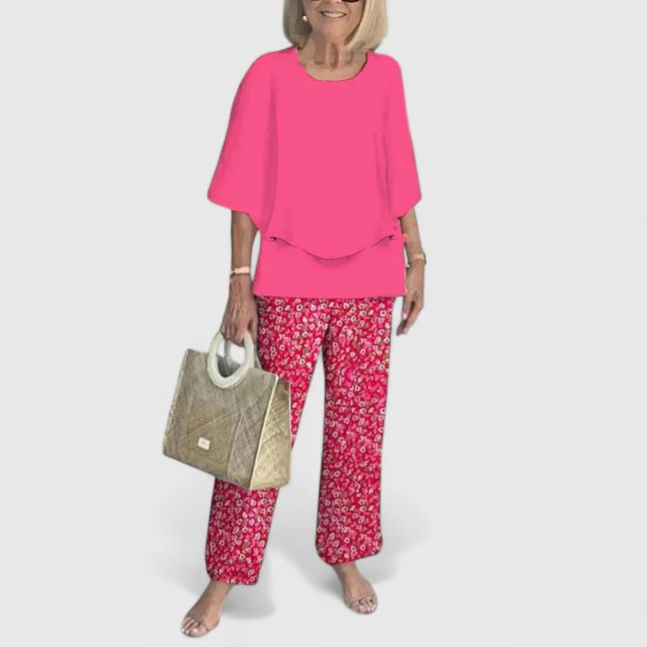 Eline | Dames Co Ord Set Matchende Blouse Geprinte Broek