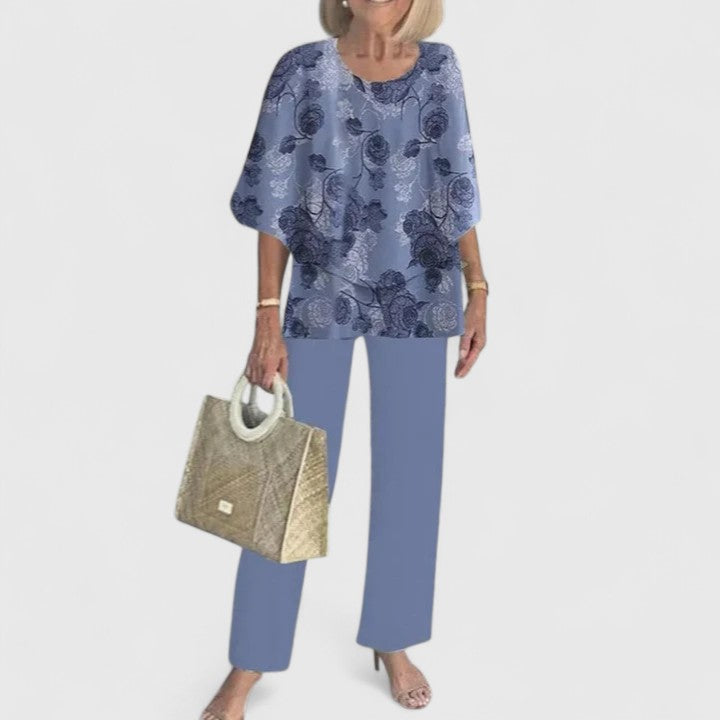 Eline | Dames Co Ord Set Matchende Blouse Geprinte Broek