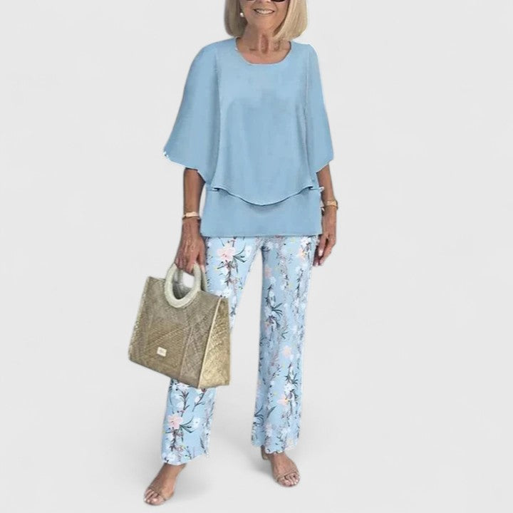 Eline | Dames Co Ord Set Matchende Blouse Geprinte Broek