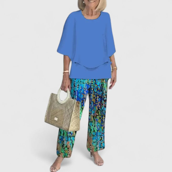 Eline | Dames Co Ord Set Matchende Blouse Geprinte Broek