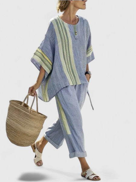 Elora | Dames Co Ord Set Wijde Pijpen Zomer Blouse