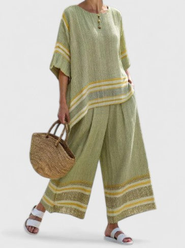 Elora | Dames Co Ord Set Wijde Pijpen Zomer Blouse