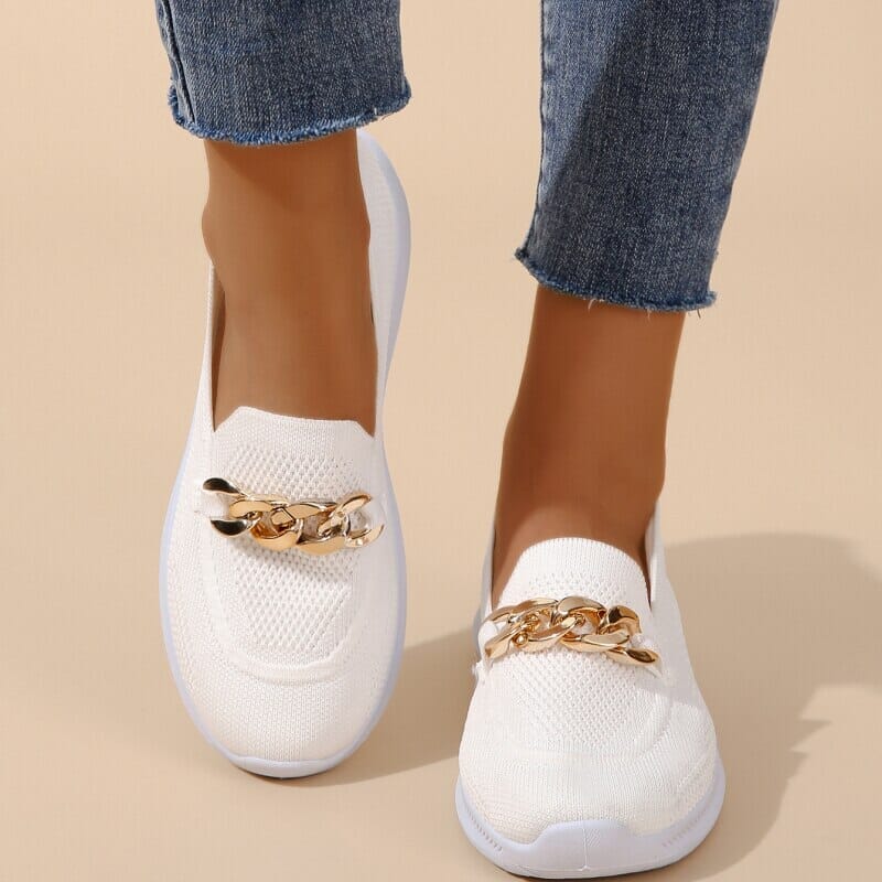 Fenna | Dames Slip-On Ketting Detail Platte Instapper
