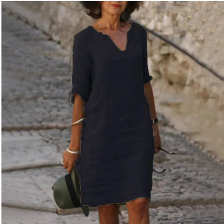 Fleur | Dames Jurk Zomer Casual Midi V-Hals Losse Mouw