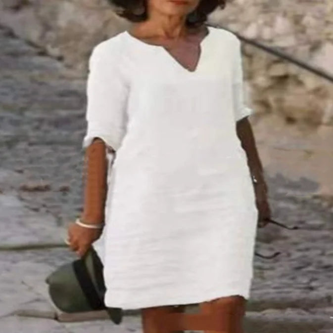 Fleur | Dames Jurk Zomer Casual Midi V-Hals Losse Mouw