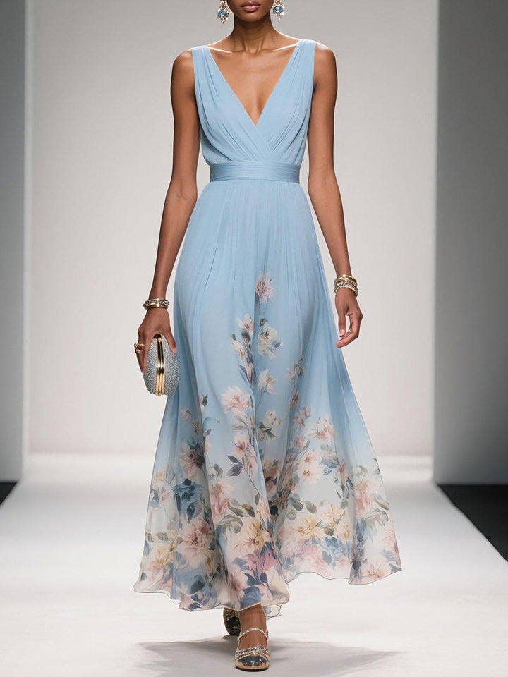 Hilarie | Elegante Dames Bloemen Maxi jurk met V-hals voor Bruiloftsgasten