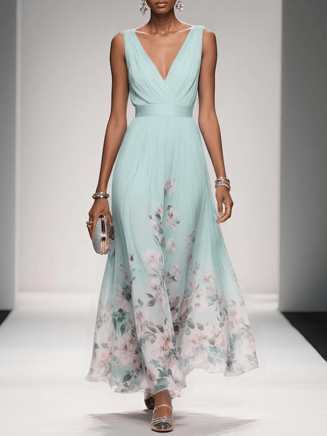 Hilarie | Elegante Dames Bloemen Maxi jurk met V-hals voor Bruiloftsgasten