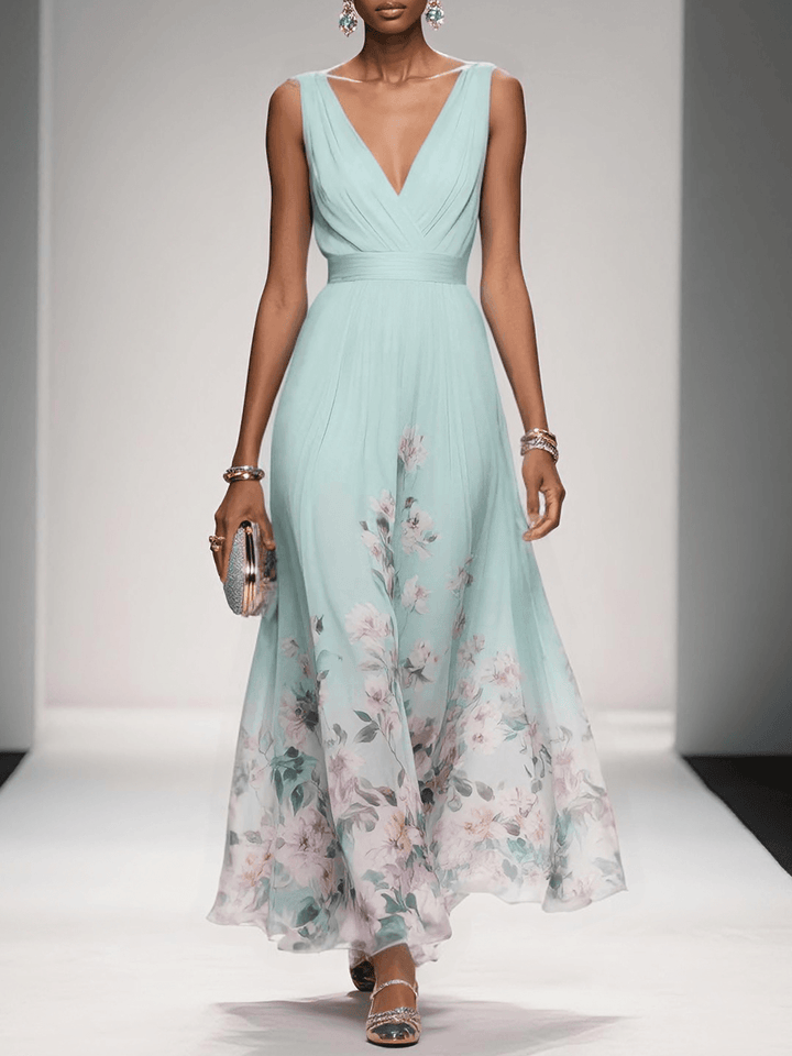 Hilarie | Elegante Dames Bloemen Maxi jurk met V-hals voor Bruiloftsgasten