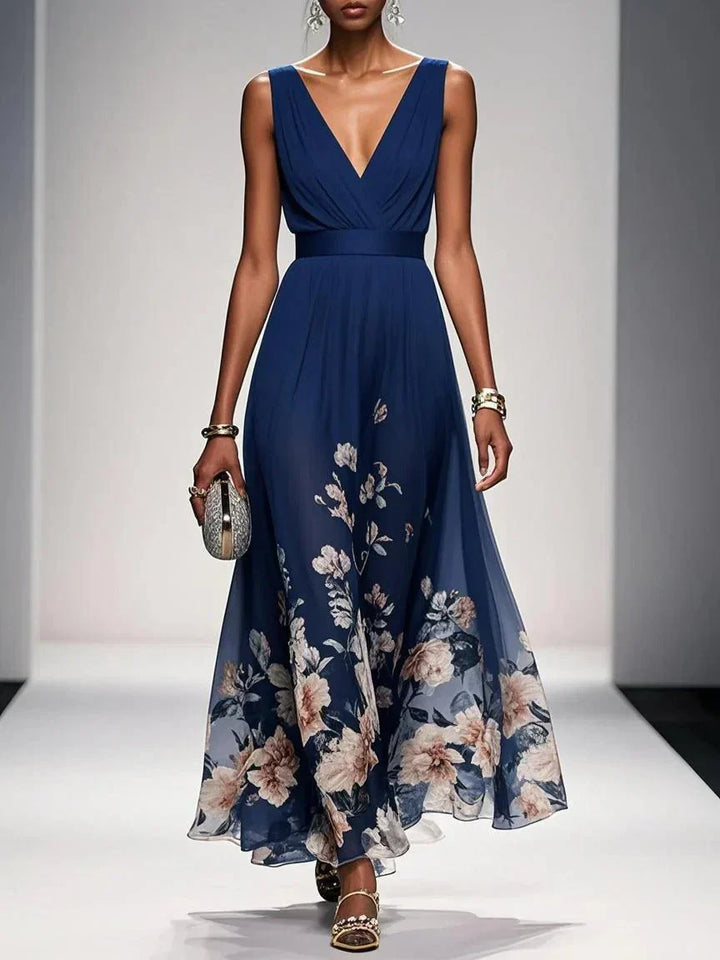 Hilarie | Elegante Dames Bloemen Maxi jurk met V-hals voor Bruiloftsgasten