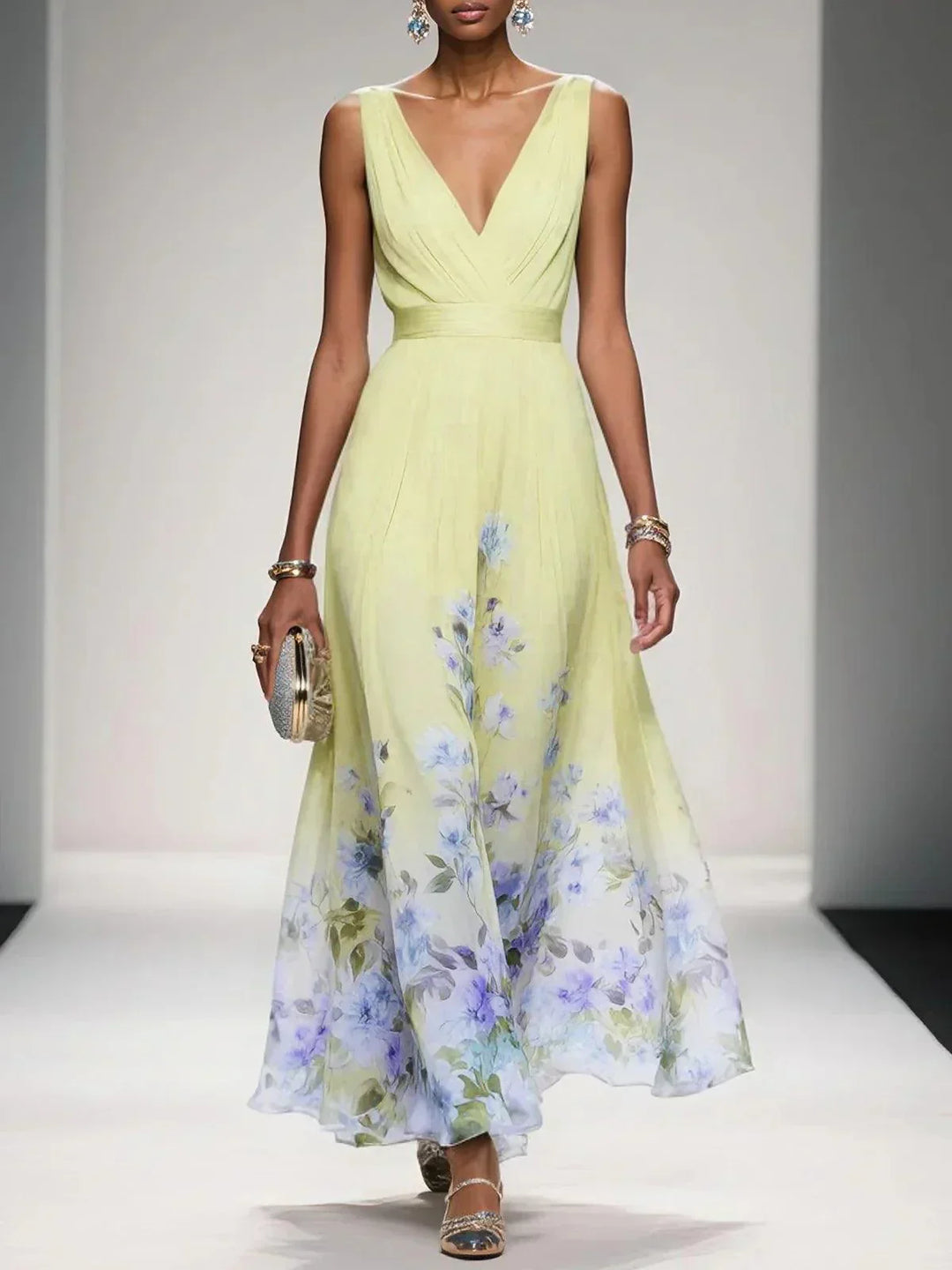 Hilarie | Elegante Dames Bloemen Maxi jurk met V-hals voor Bruiloftsgasten