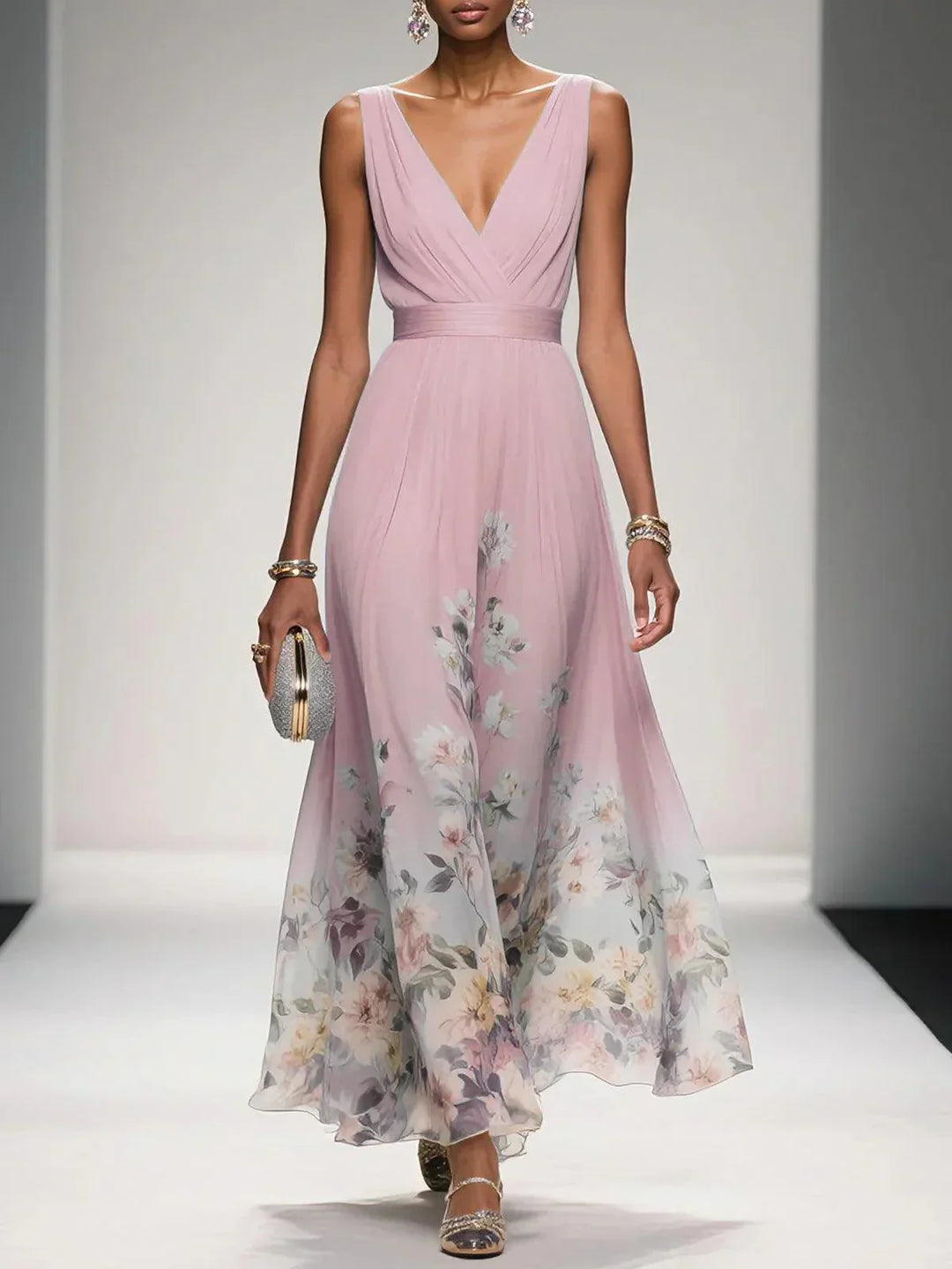 Hilarie | Elegante Dames Bloemen Maxi jurk met V-hals voor Bruiloftsgasten