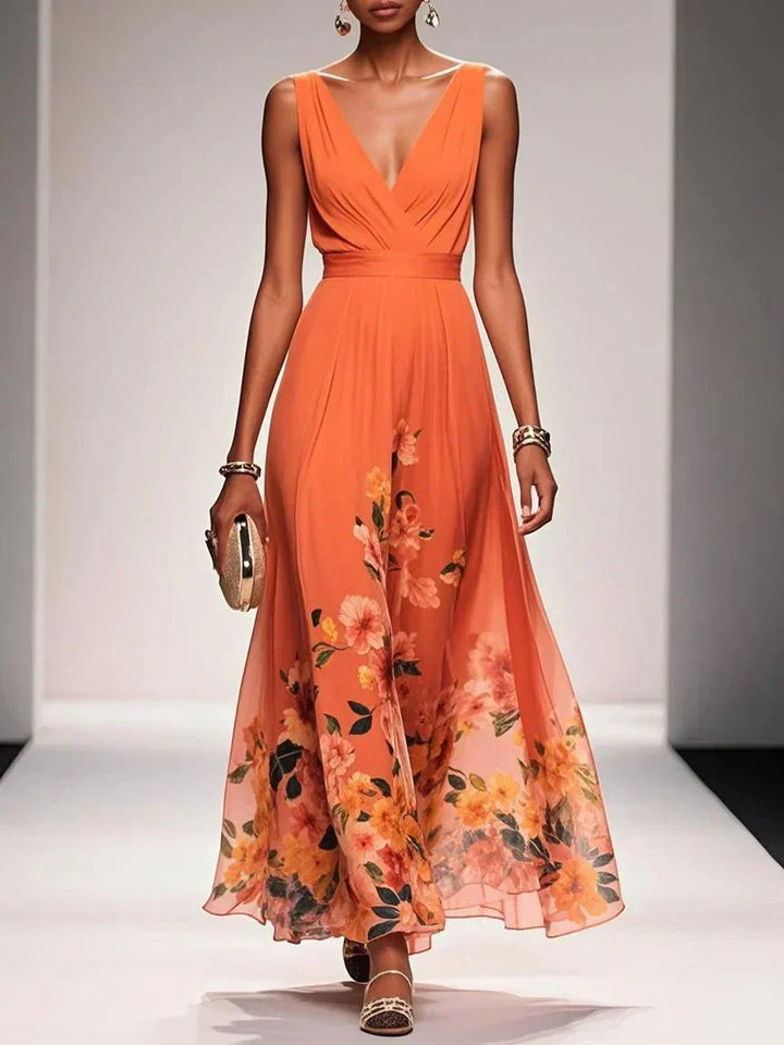 Hilarie | Elegante Dames Bloemen Maxi jurk met V-hals voor Bruiloftsgasten
