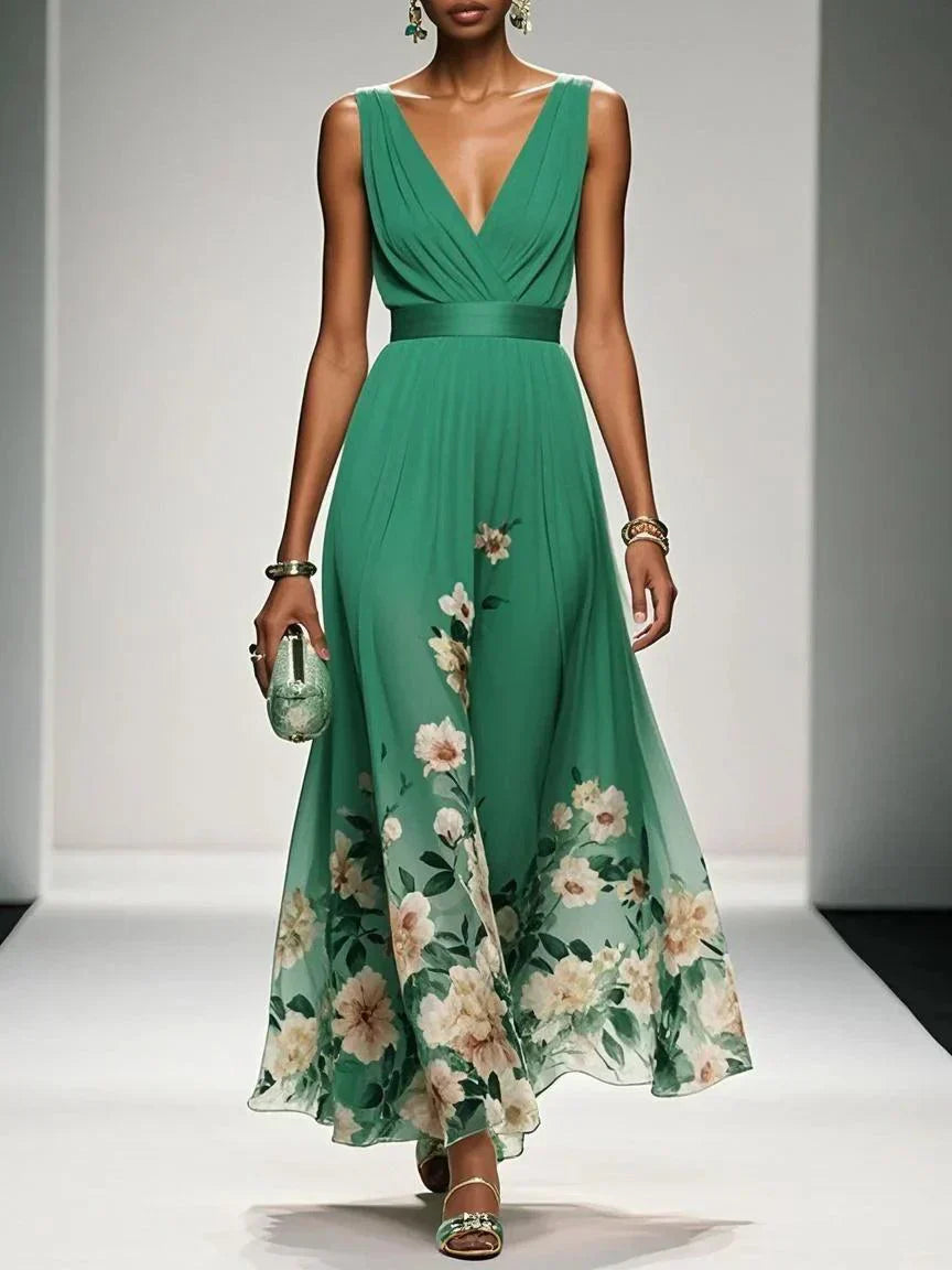 Hilarie | Elegante Dames Bloemen Maxi jurk met V-hals voor Bruiloftsgasten