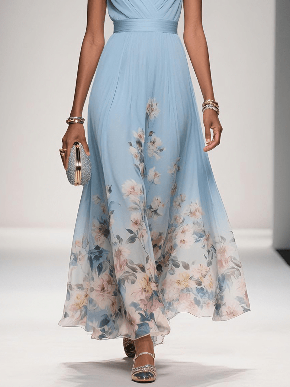 Hilarie | Elegante Dames Bloemen Maxi jurk met V-hals voor Bruiloftsgasten