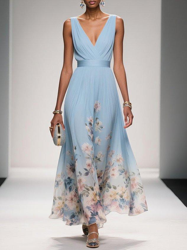 Hilarie | Elegante Dames Bloemen Maxi jurk met V-hals voor Bruiloftsgasten