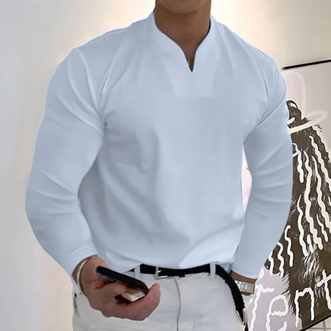 Jesse | Heren Slim Fit V-Hals Lange Mouw Polo