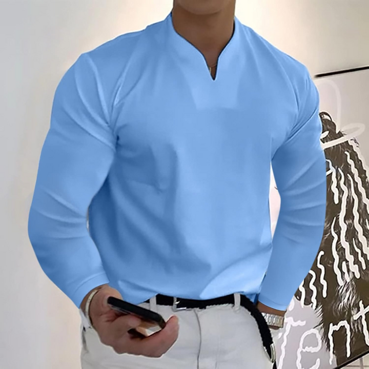 Jesse | Heren Slim Fit V-Hals Lange Mouw Polo