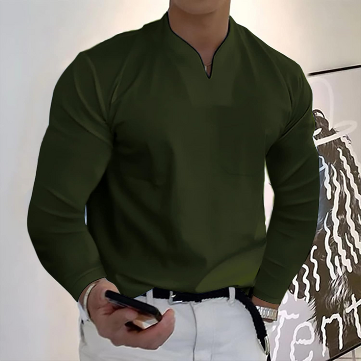 Jesse | Heren Slim Fit V-Hals Lange Mouw Polo