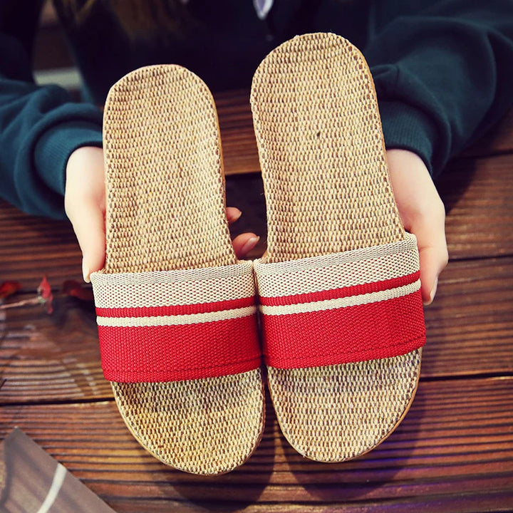 Lien | Dames Slippers Open-Teen Flat Geweven Instap Zomer
