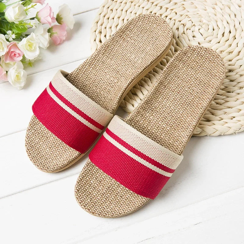 Lien | Dames Slippers Open-Teen Flat Geweven Instap Zomer