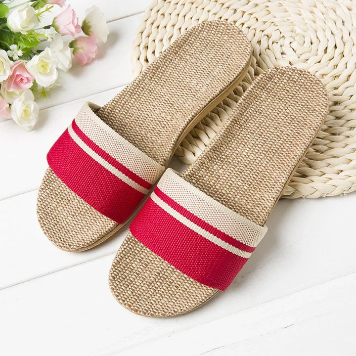 Lien | Dames Slippers Open-Teen Flat Geweven Instap Zomer