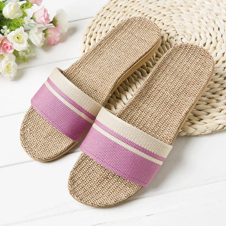 Lien | Dames Slippers Open-Teen Flat Geweven Instap Zomer
