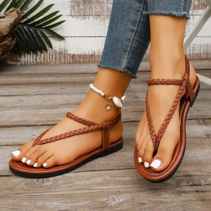 Lina | Dames Sandalen Plat Gevlochten Clip-Teen Enkelband Zomer