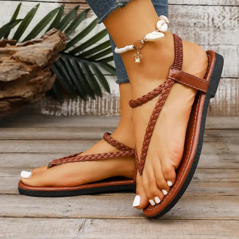 Lina | Dames Sandalen Plat Gevlochten Clip-Teen Enkelband Zomer