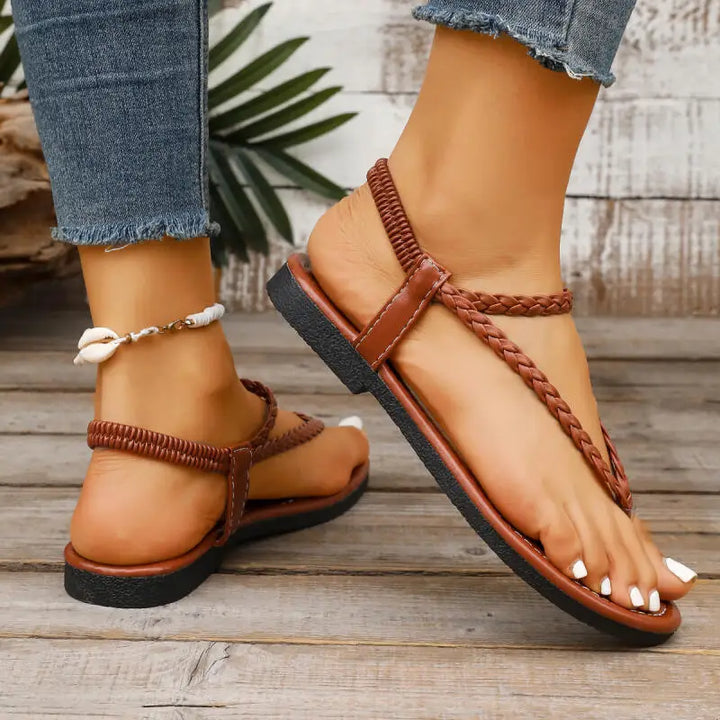 Lina | Dames Sandalen Plat Gevlochten Clip-Teen Enkelband Zomer