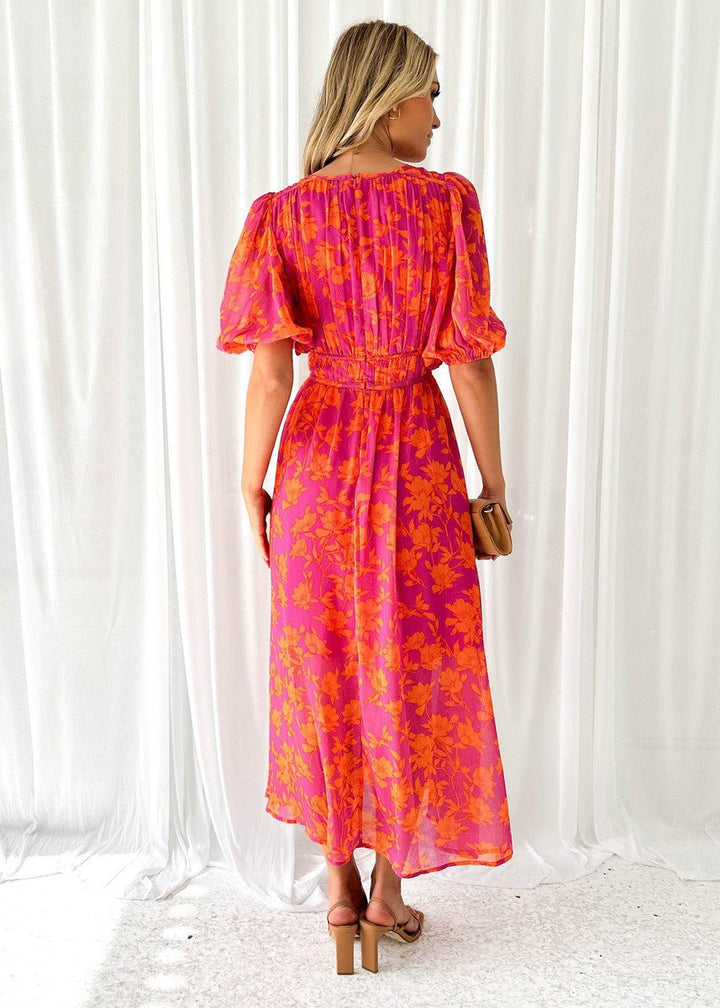 Lotte | Luchtige Dames Midi Jurk Bloemen Pofmouwen