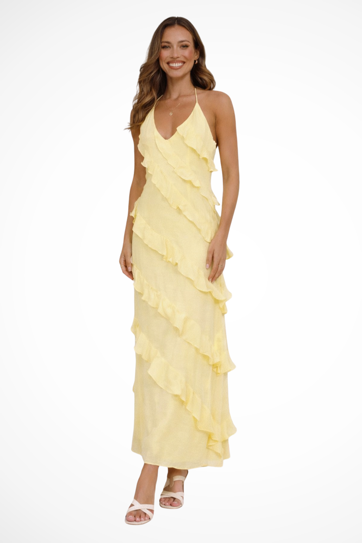 Madelief | Elegante Dames Maxi-Jurk Halter Nek Ruche