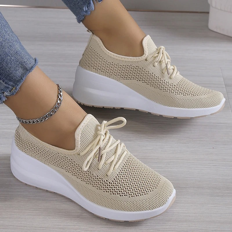 Maud | Dames Ademend Mesh Vetersluiting Wigzool Sneakers